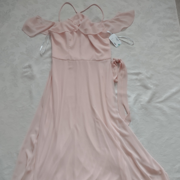 New 🎀 Chiffon halter ruffle off shoulder gown maxi dress Sample Bill Levkoff
